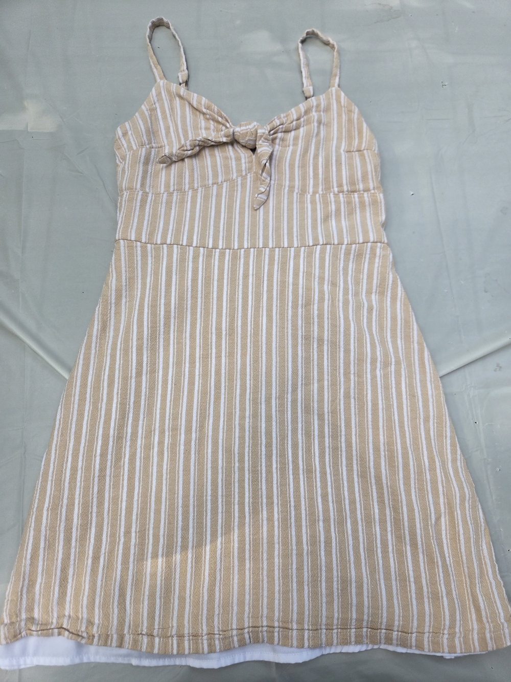Hollister Beige and White Striped Spaghetti Strap Sundress
